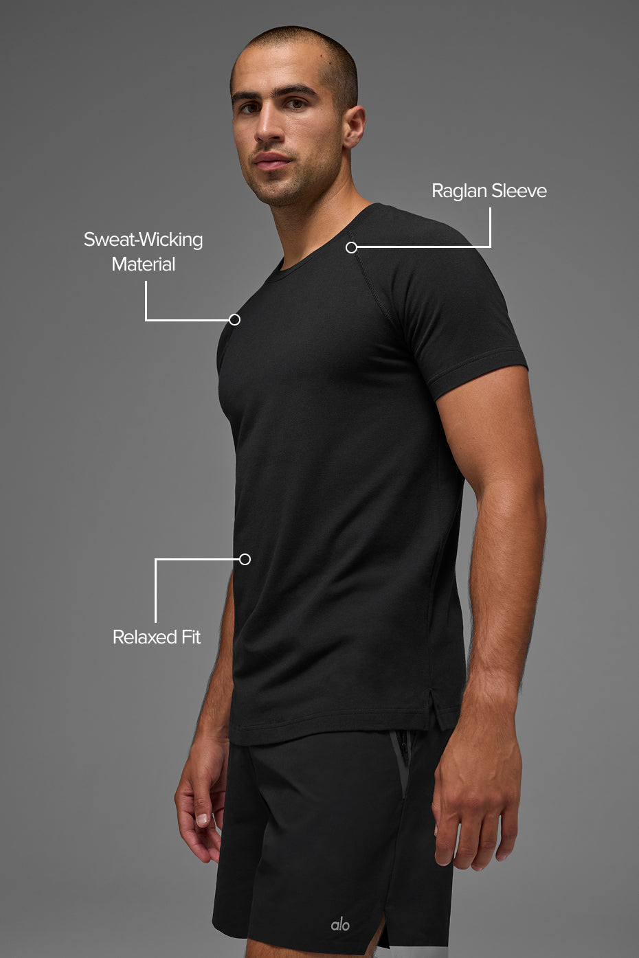 Alternative view of ALO Vapor Crewneck Short Sleeve   Black