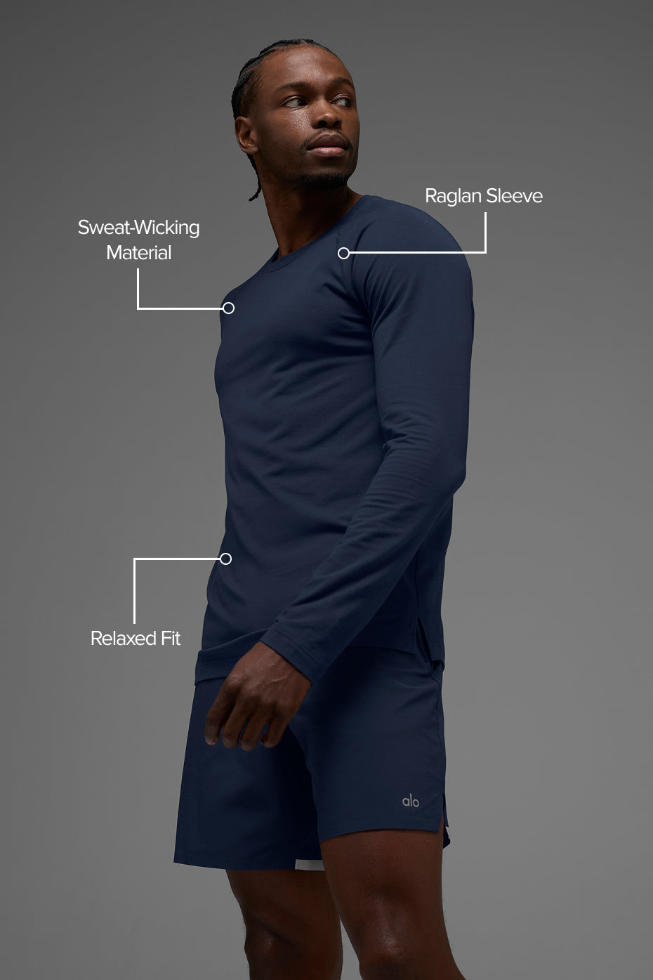 Alternative view of ALO Vapor Crewneck Long Sleeve   Navy