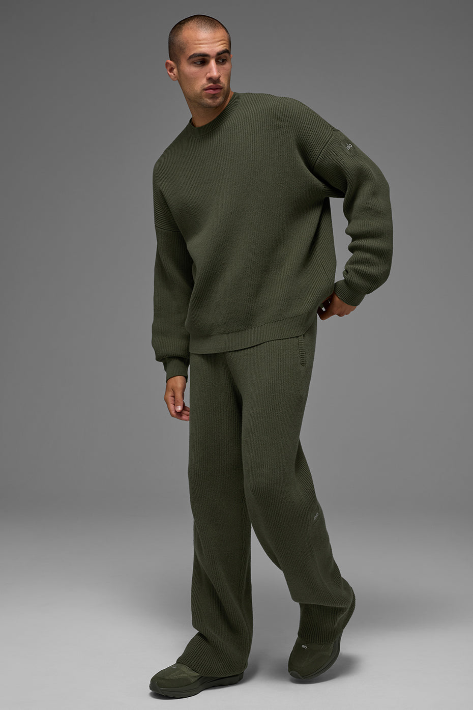 Domain Rib Knit Crew Sweater Green Olive - Image 6