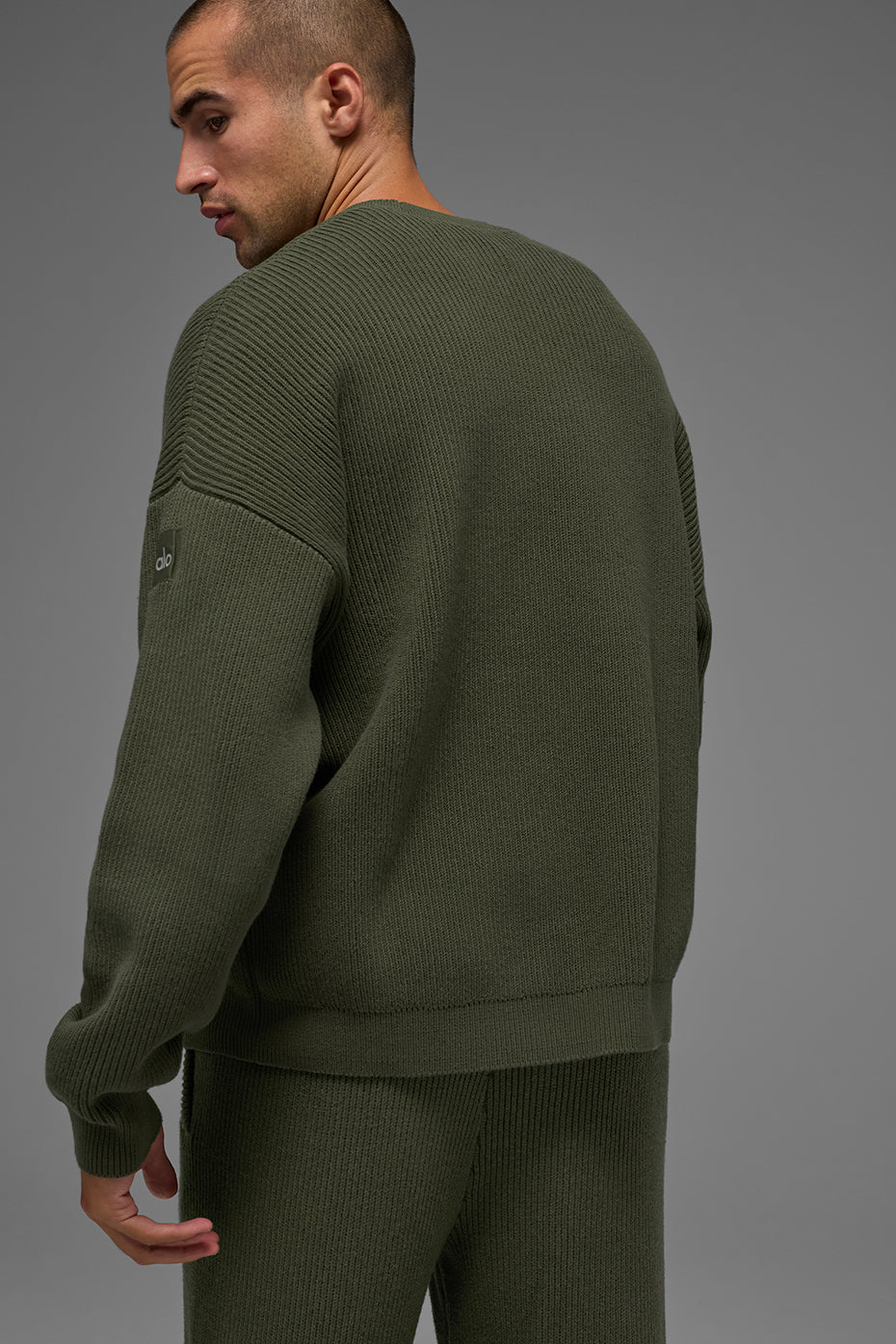 Domain Rib Knit Crew Sweater Green Olive - Image 3