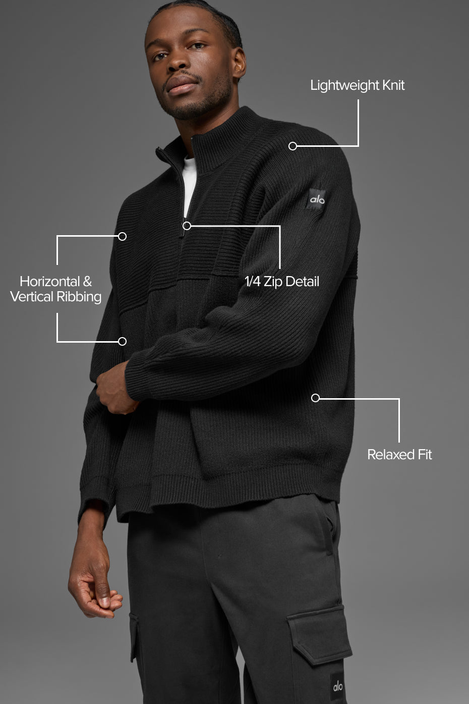 Alternative view of Domain Shift Rib Knit 1/4 Zip Sweater   Black