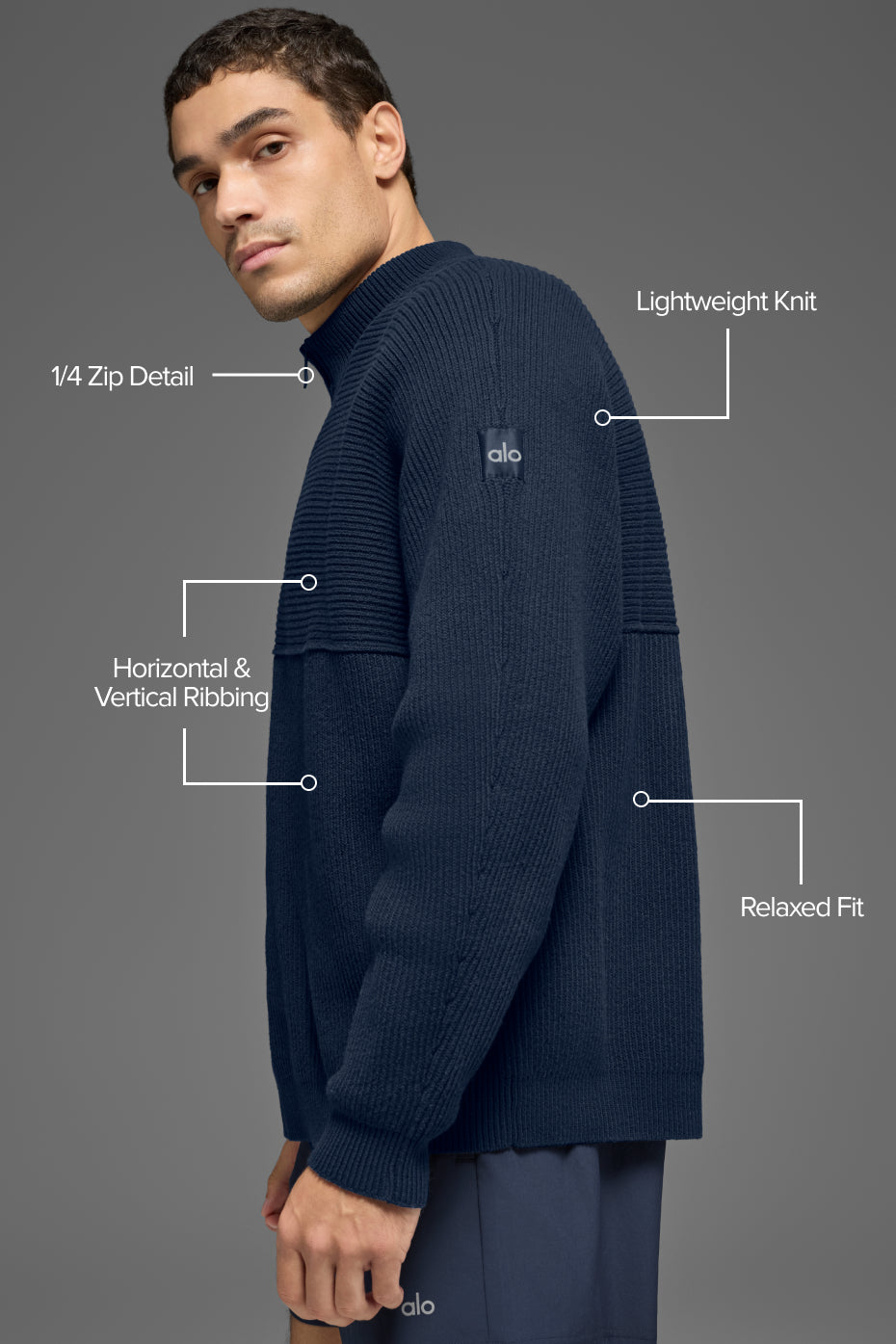 Alternative view of Domain Shift Rib Knit 1/4 Zip Sweater   Navy