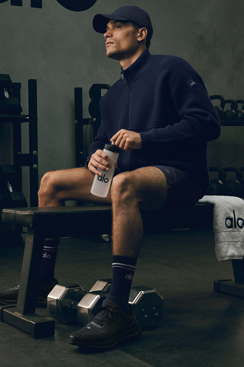 Domain Shift Rib Knit 1/4 Zip Sweater   Navy