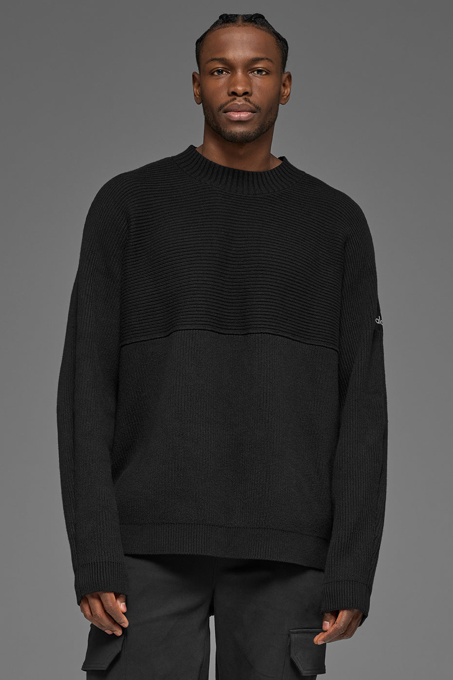 Domain Shift Rib Knit Sweater Crew   Black