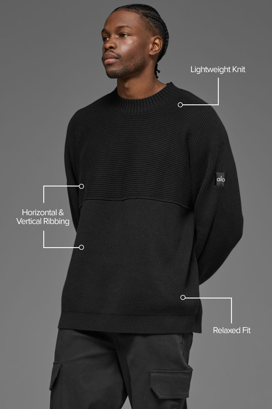Alternative view of Domain Shift Rib Knit Sweater Crew   Black