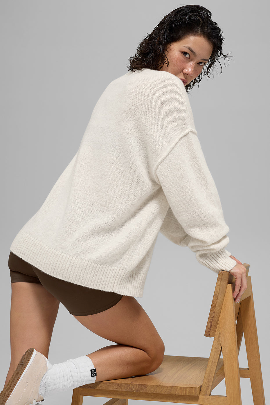 Unisex Wool Cashmere New Class Crewneck Sweater Bone Heather - Image 3