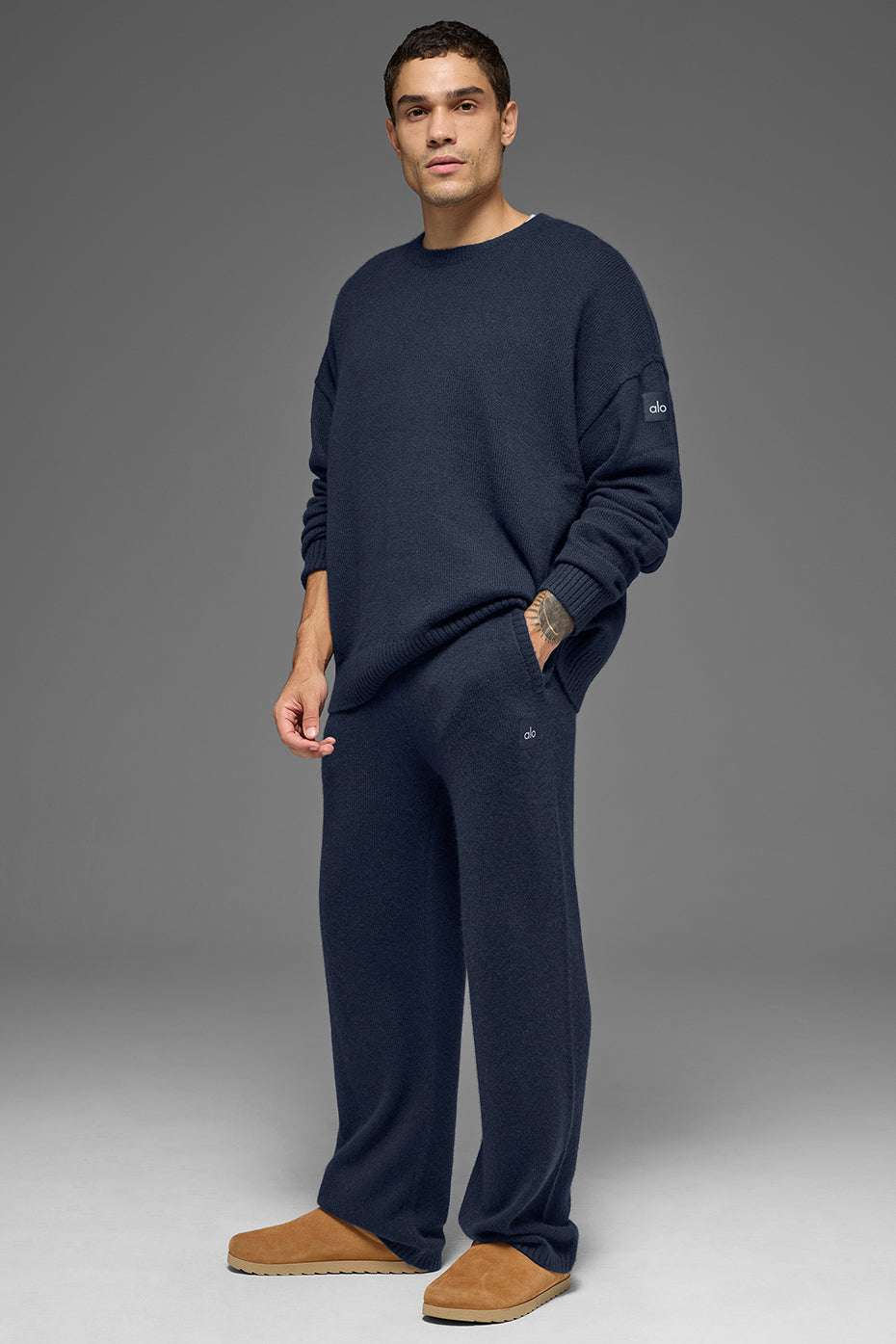 Unisex Wool Cashmere New Class Crewneck Sweater Navy - Image 5