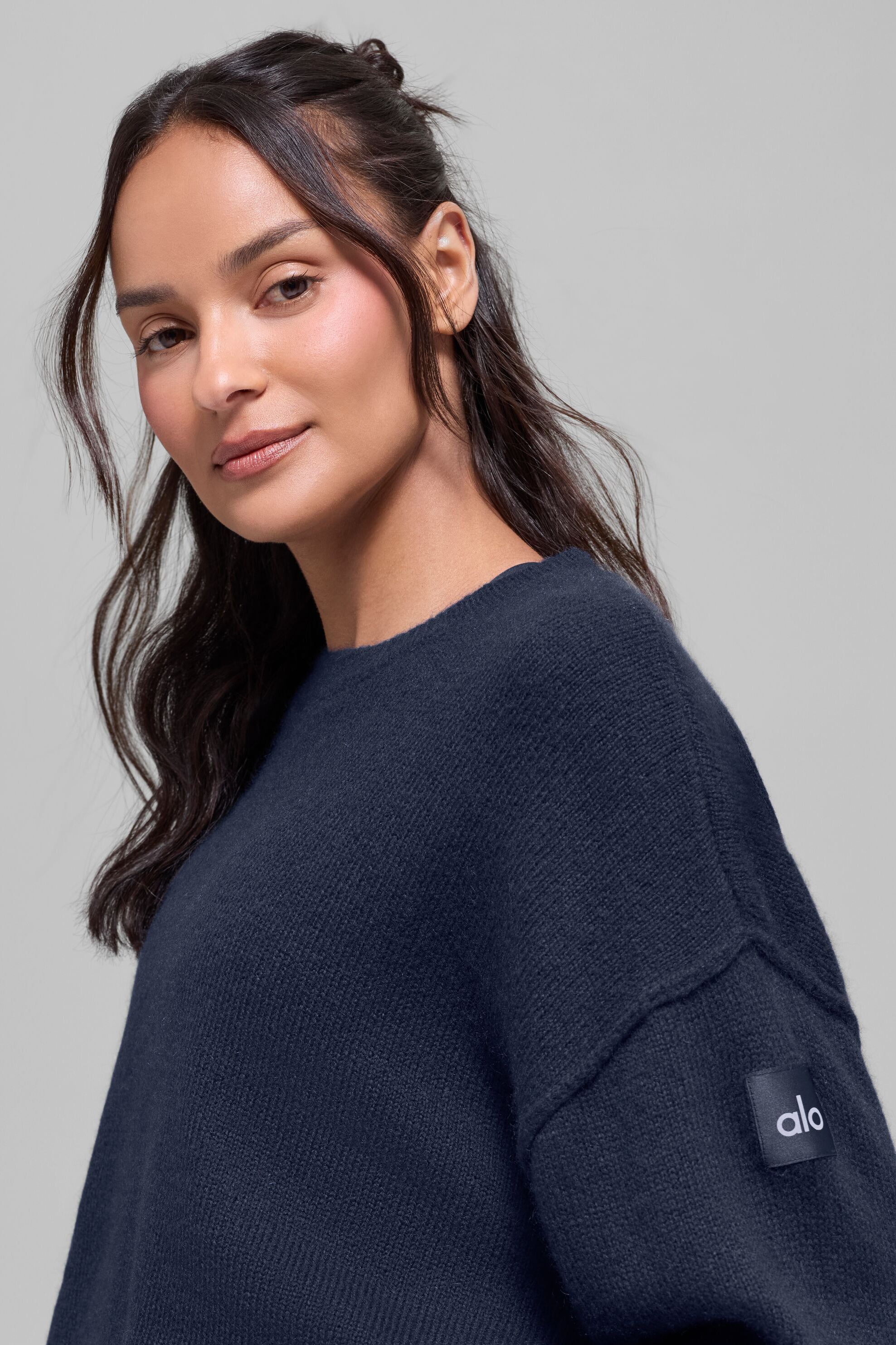 Unisex Wool Cashmere New Class Crewneck Sweater Navy - Image 2