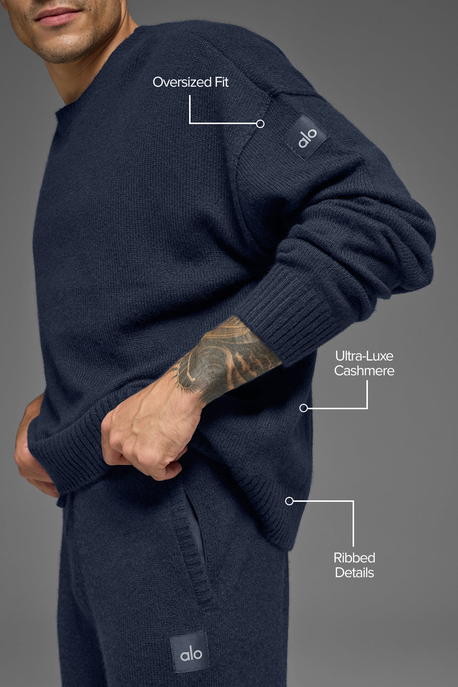 Unisex Wool Cashmere New Class Crewneck Sweater Navy - Image 2