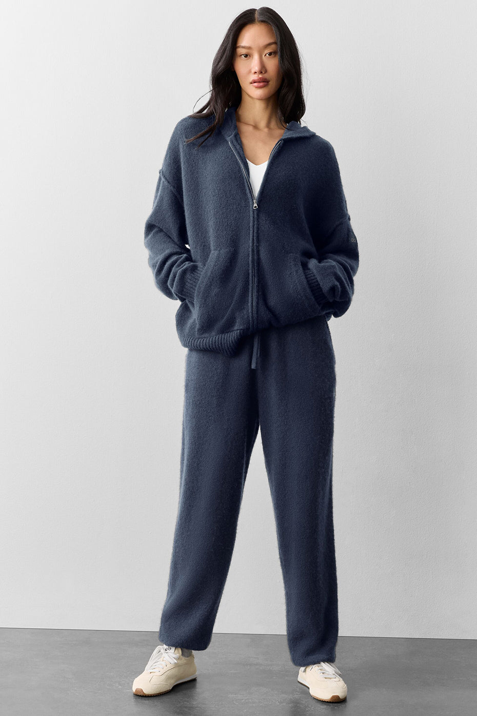 Wool Cashmere New Class Full Zip Hoodie Navy - Image 5