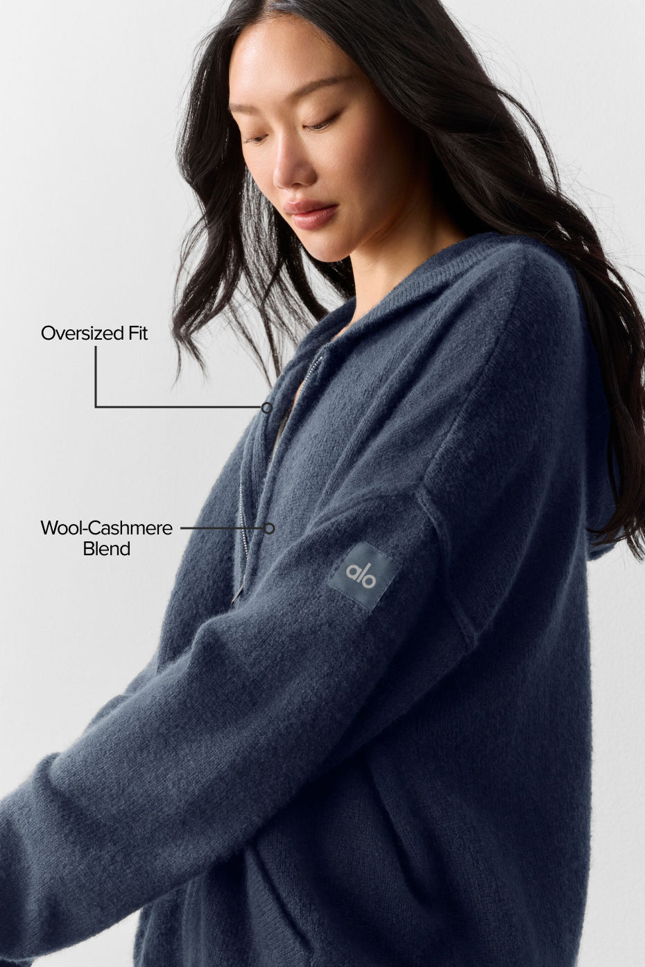 Wool Cashmere New Class Full Zip Hoodie Navy - Image 2