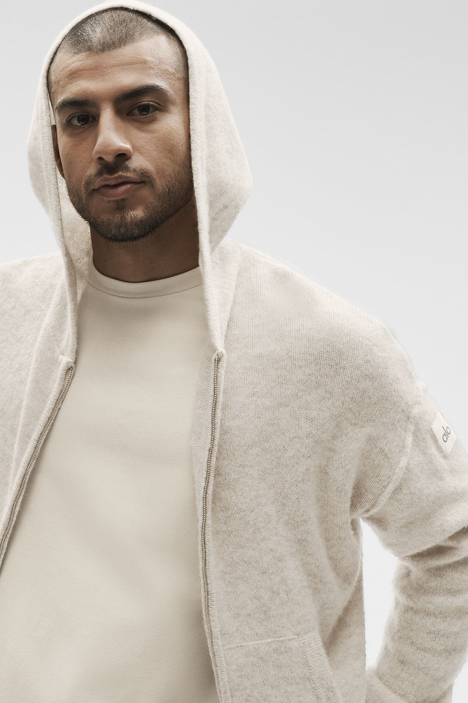 Wool Cashmere New Class Full Zip Hoodie Oatmeal Heather - Image 3