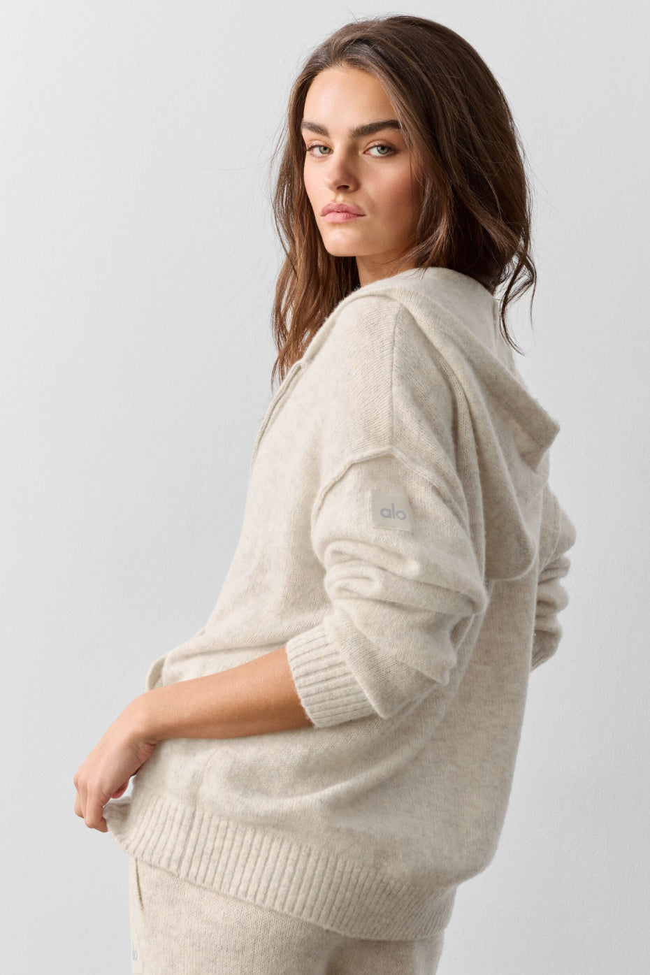 Wool Cashmere New Class Full Zip Hoodie Oatmeal Heather - Image 4