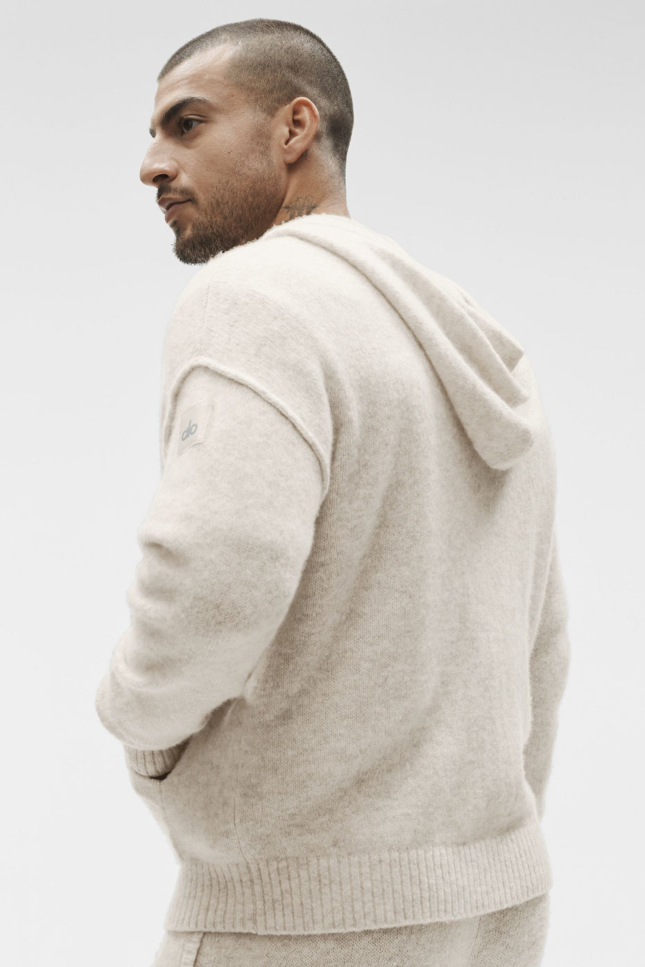 Wool Cashmere New Class Full Zip Hoodie Oatmeal Heather - Image 4