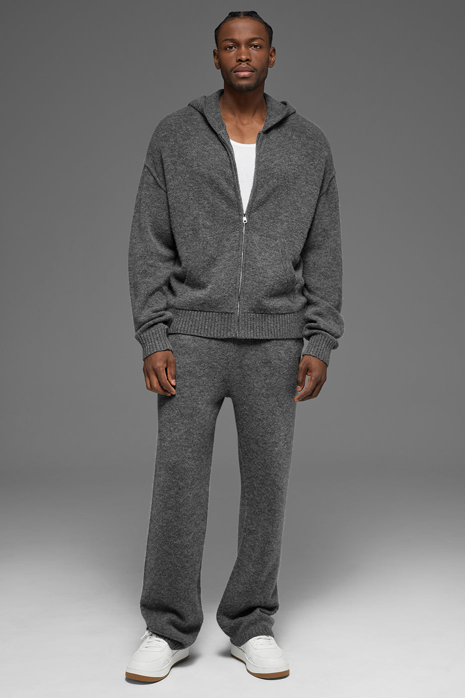Wool Cashmere New Class Full Zip Hoodie Platinum Grey - Image 4
