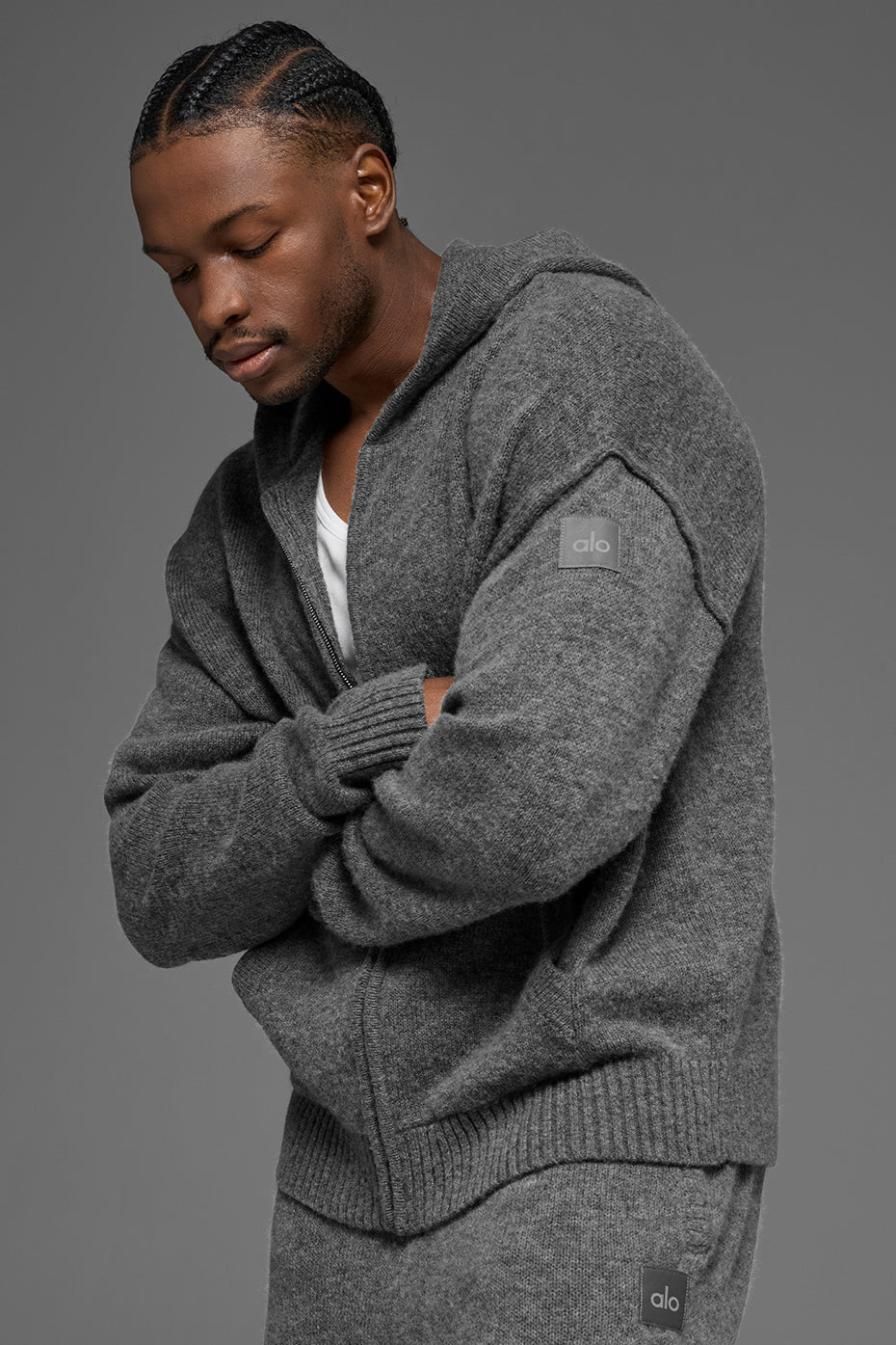 Wool Cashmere New Class Full Zip Hoodie Platinum Grey - Image 3