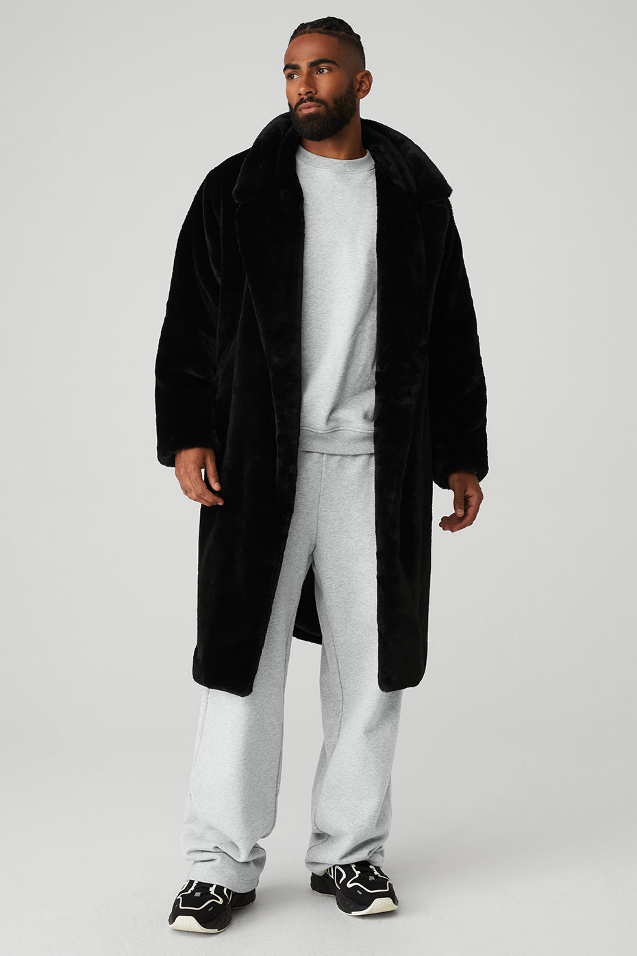 Oversized Faux Fur Trench Black