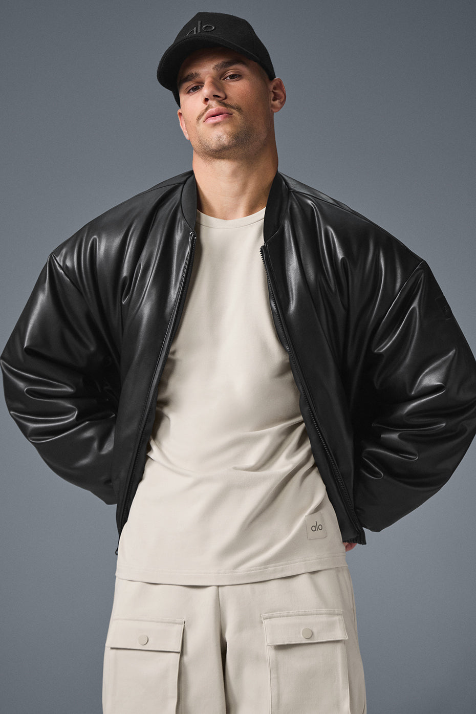 Faux Leather Premier Bomber   Black