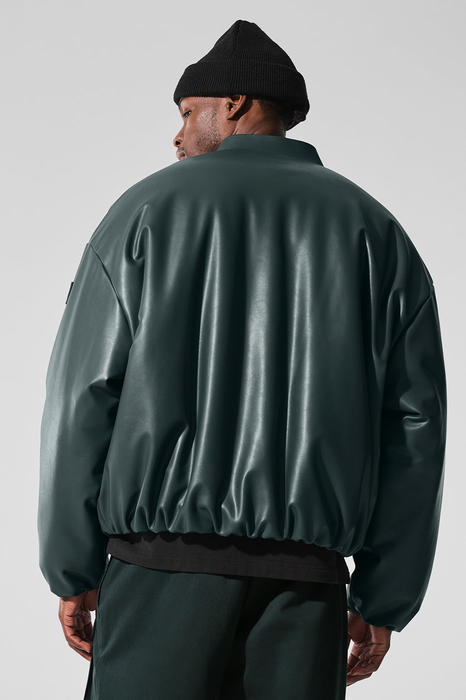Alternative view of Faux Leather Premier Bomber   Charcoal Green