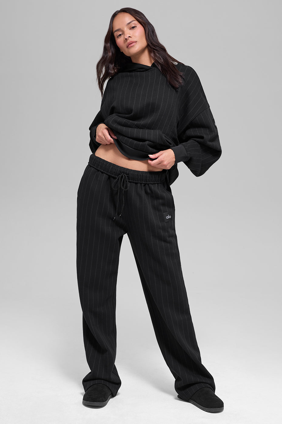 Pinstripe Straight Leg Sweatpant Black Pinstripe - Image 4