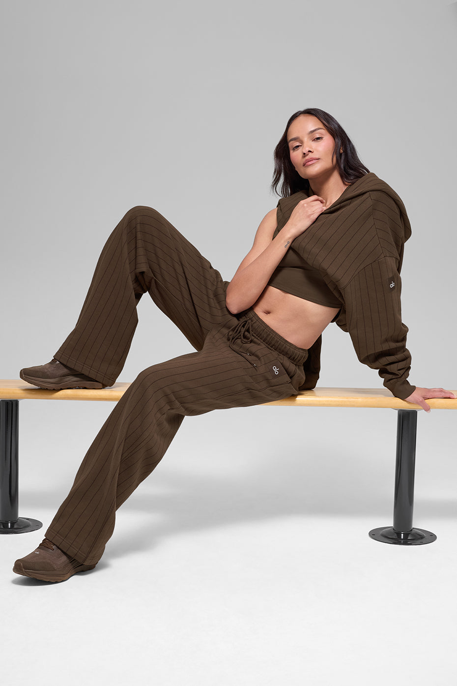 Pinstripe Straight Leg Sweatpant Espresso Pinstripe - Image 4