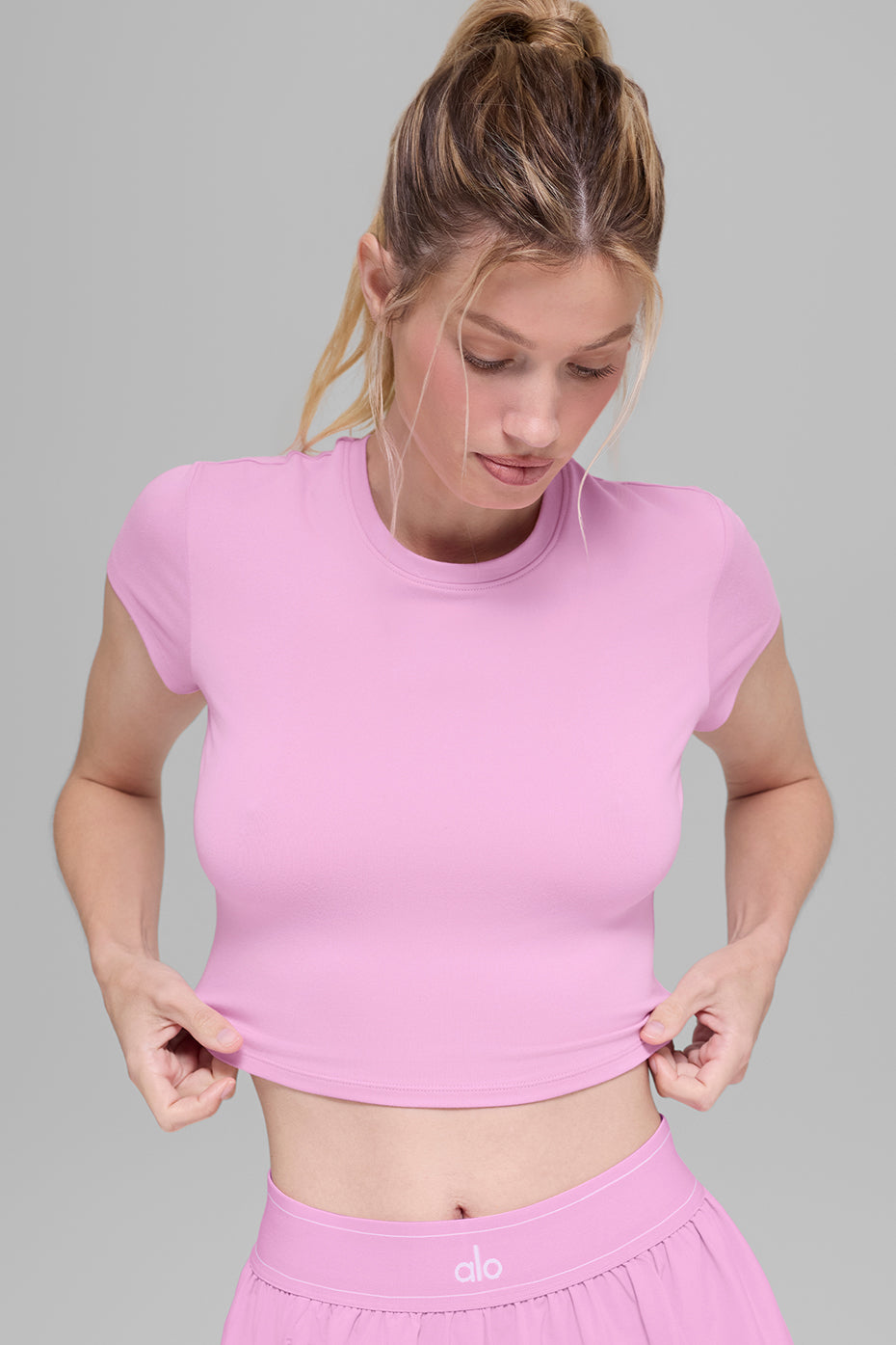 Alosoft Crop Finesse Short Sleeve Candy Heart Pink - Image 3