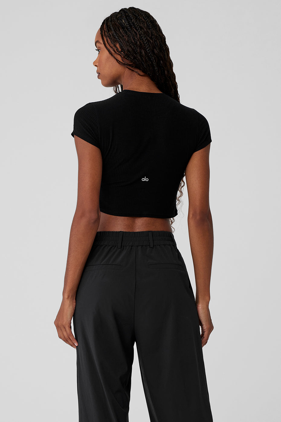 Ribbed Sea Coast Cropped Short Sleeve Tee Black - Image 2