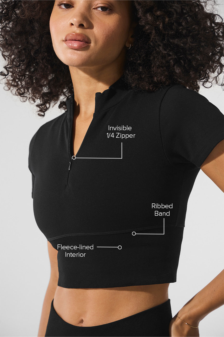 Seamless Winter Warm Plush Cropped Short Sleeve Black - Image 2