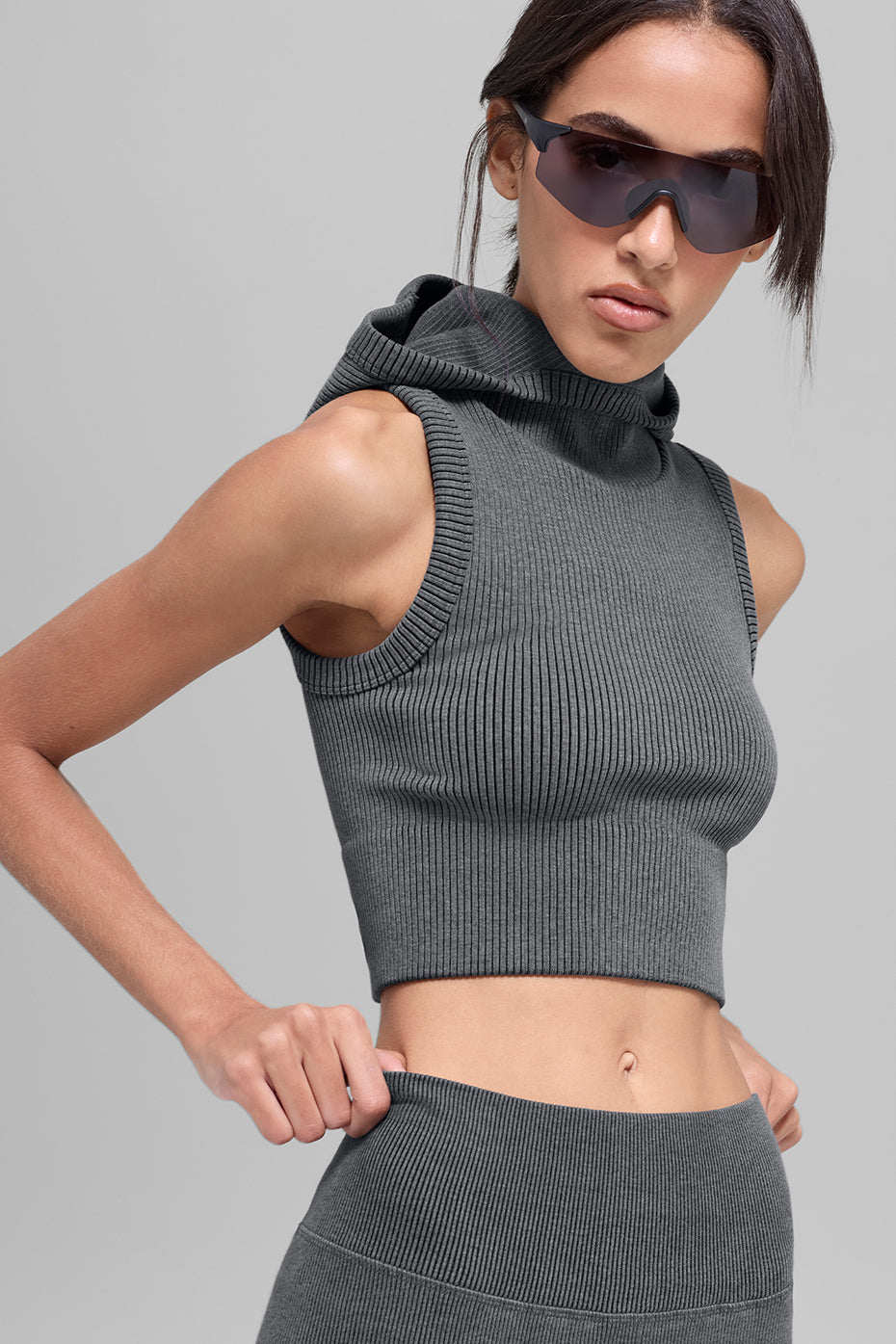 Seamless Two Tone Rib Hooded Vest Dark Misty Grey Heather
