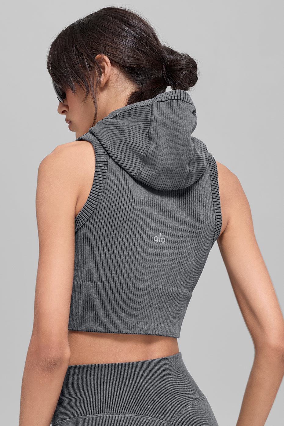 Seamless Two Tone Rib Hooded Vest Dark Misty Grey Heather - Image 3
