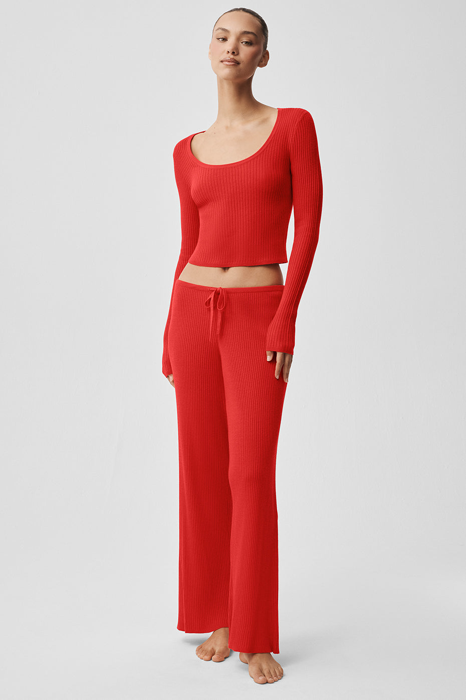 Sweater Knit Unwind Long Sleeve Bright Red - Image 5