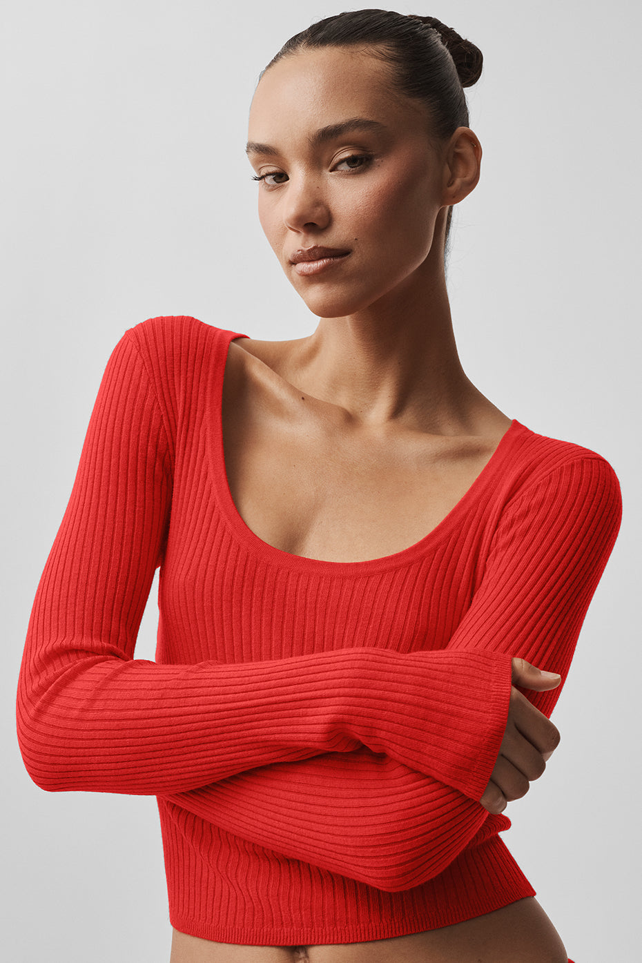 Sweater Knit Unwind Long Sleeve Bright Red - Image 4