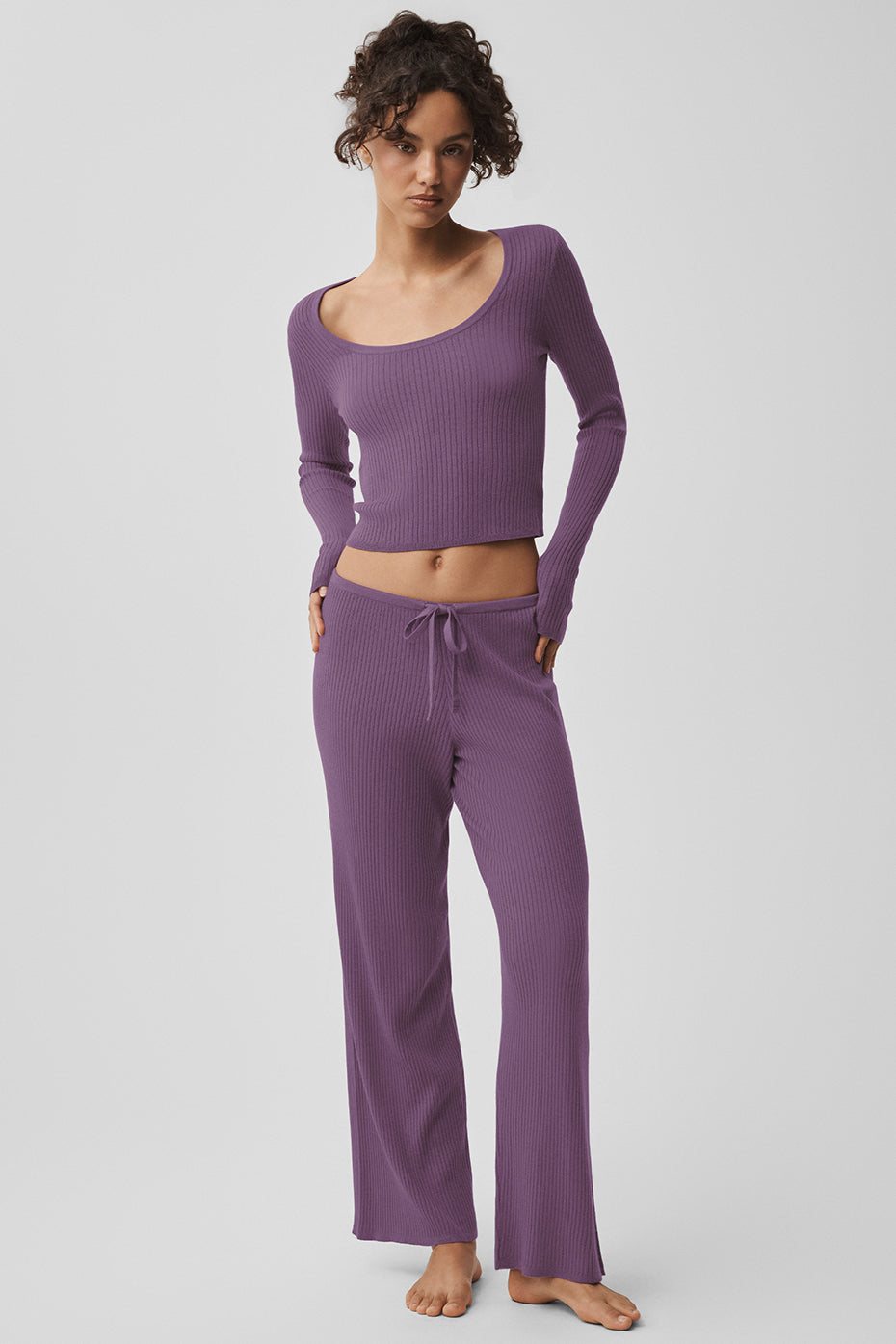 Sweater Knit Unwind Long Sleeve Plum Kiss - Image 5