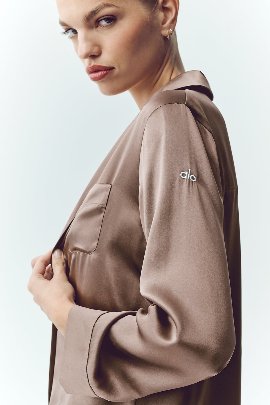 Silk Luminous Button Up Alpine Cocoa - Image 2