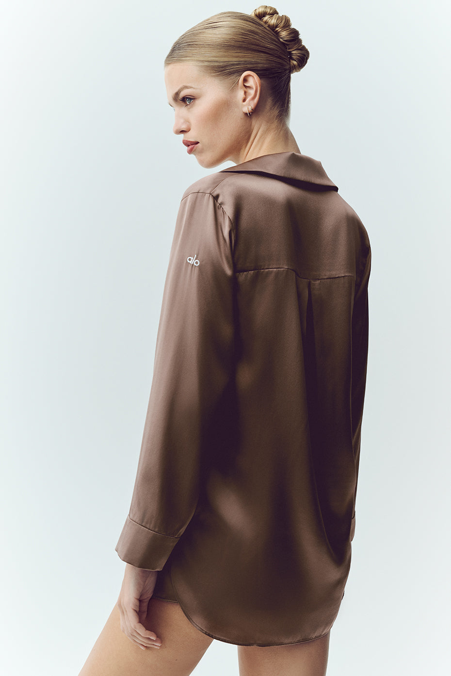 Silk Luminous Button Up Alpine Cocoa - Image 3