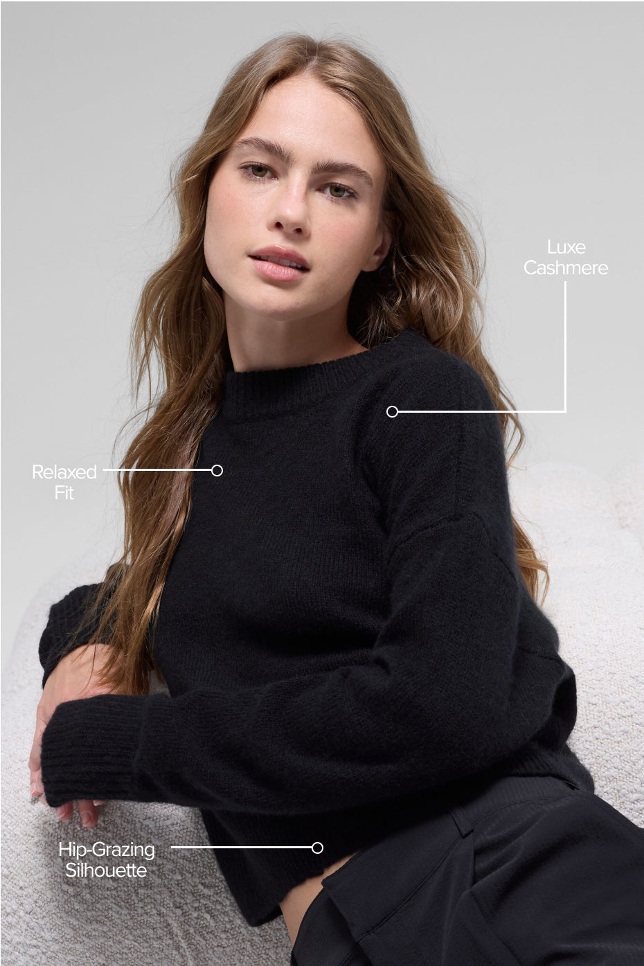 Wool Cashmere Cropped New Class Crewneck Sweater Black - Image 2