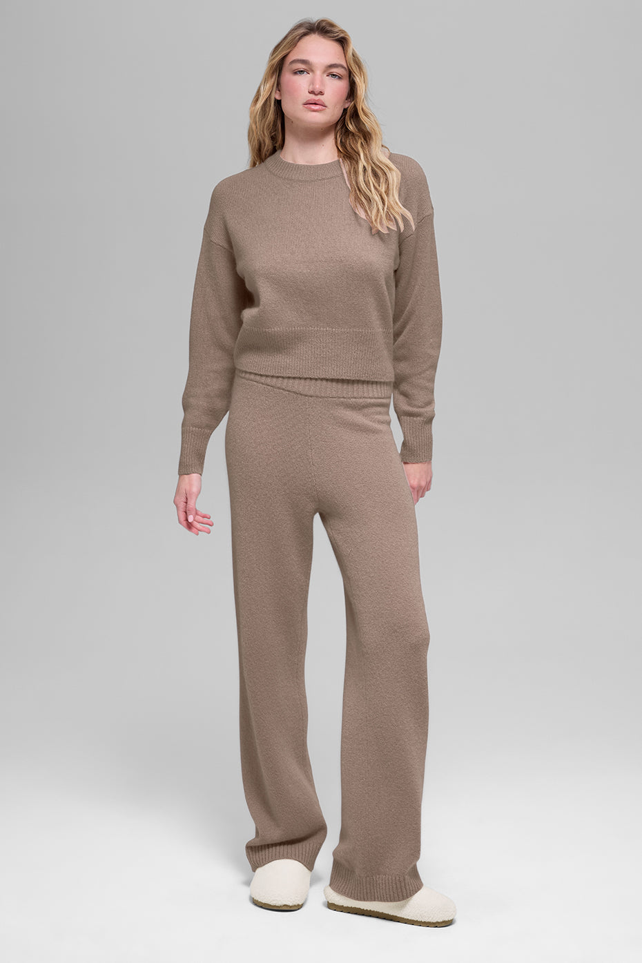 Wool Cashmere Cropped New Class Crewneck Sweater Chai Latte - Image 4