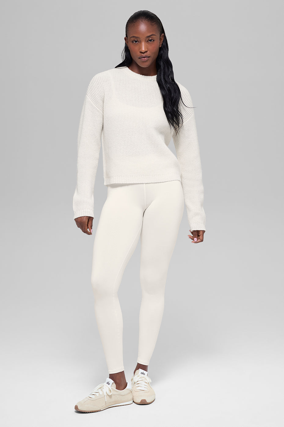 Wool Cashmere Ribbed Noble Crewneck Sweater Ivory - Image 5