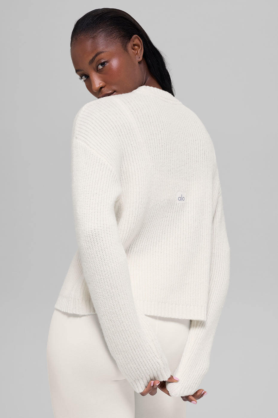 Wool Cashmere Ribbed Noble Crewneck Sweater Ivory - Image 3
