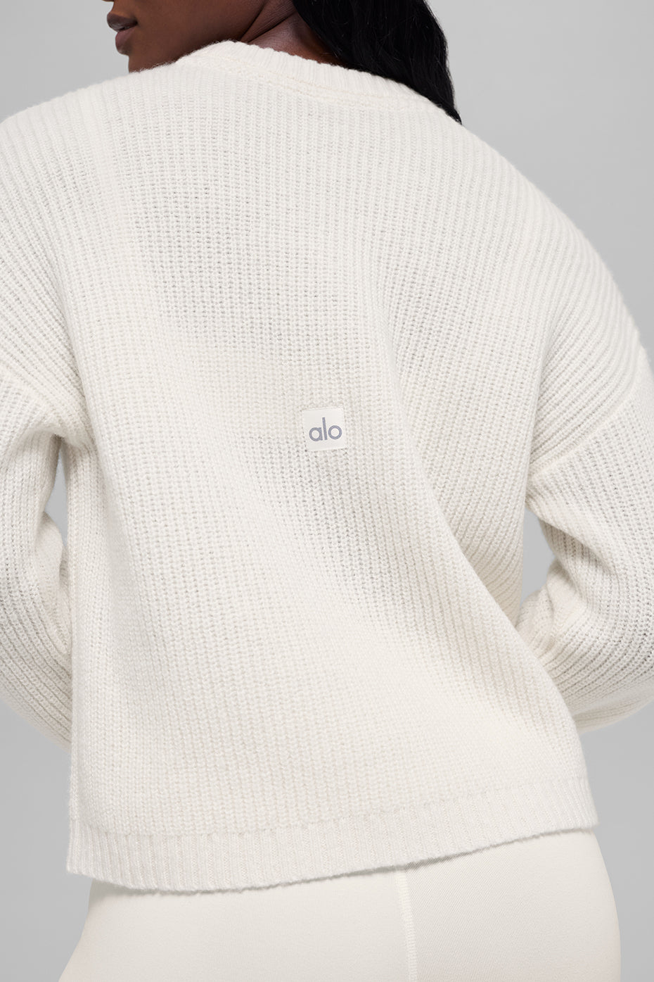 Wool Cashmere Ribbed Noble Crewneck Sweater Ivory - Image 4