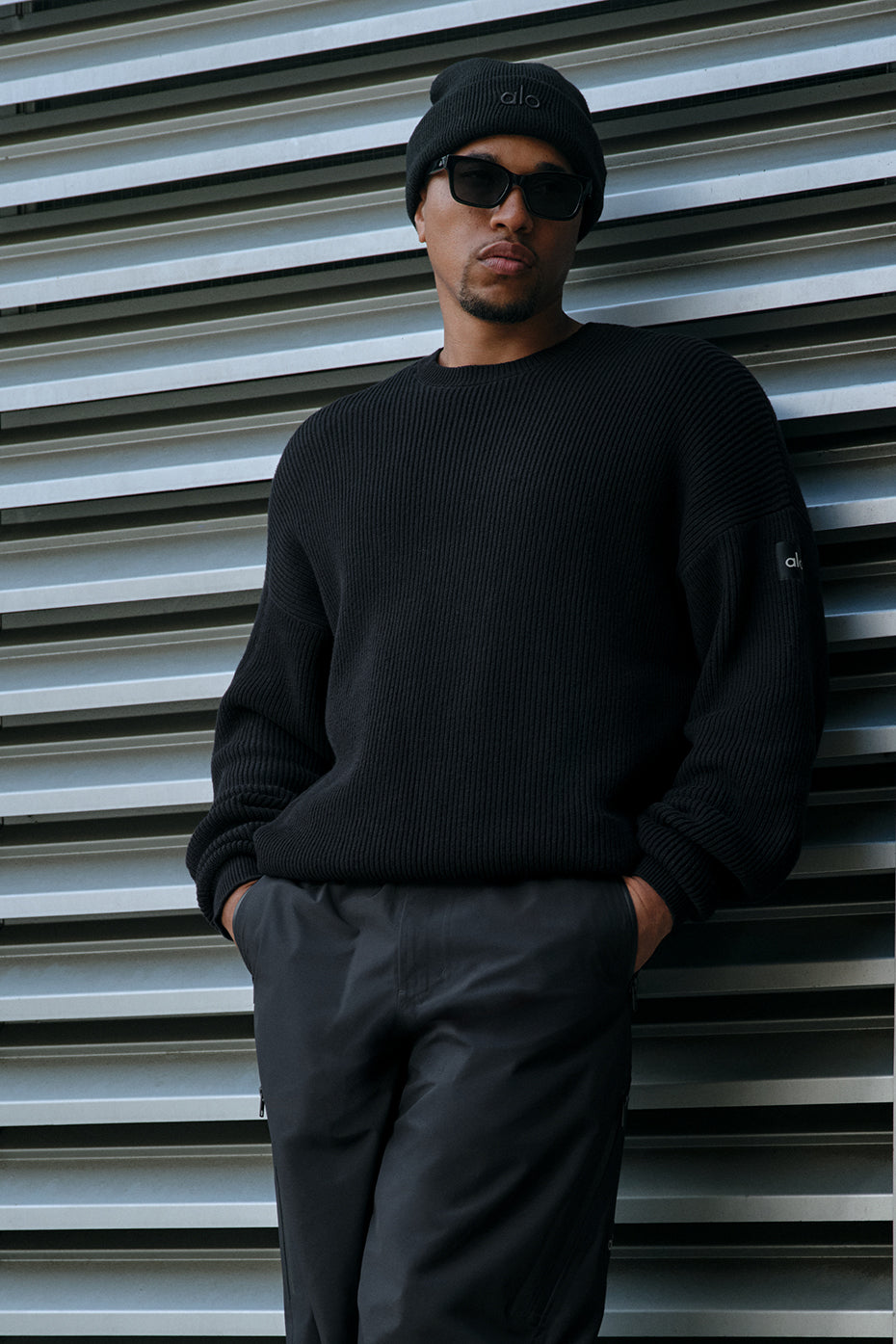 Domain Rib Knit Crew Sweater   Black
