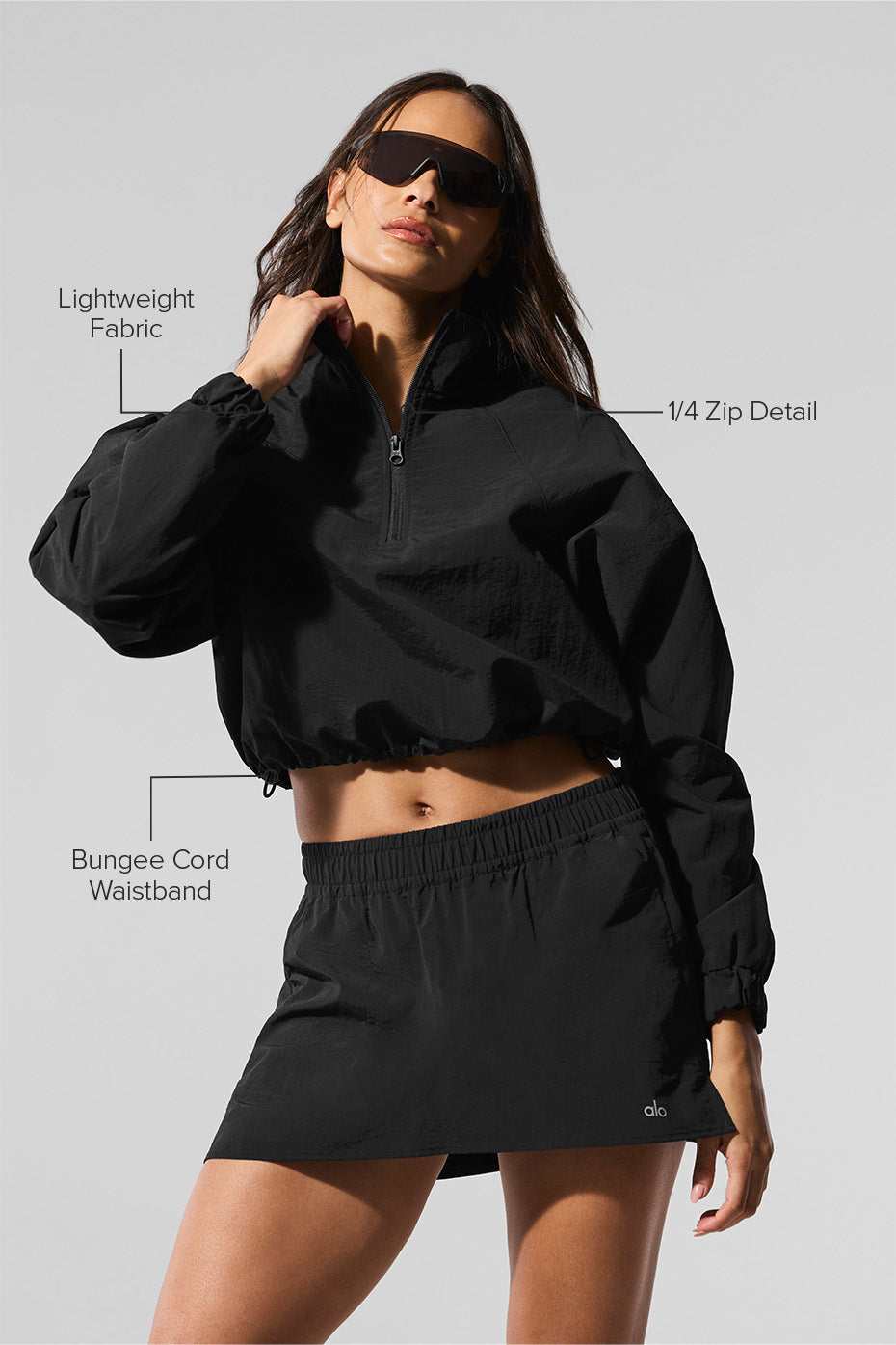 Alternative view of Cropped 1/4 Zip Alumni Pullover   Black