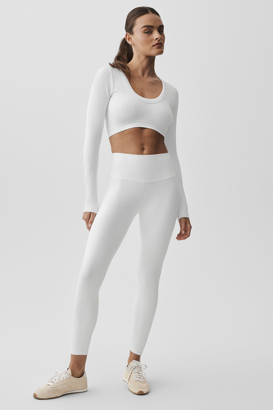 Seamless Ribbed Cropped Serene Long Sleeve White - Image 3