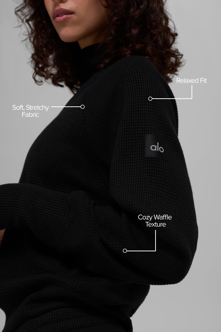 Waffle Weekend Escape Mock Neck Long Sleeve Black - Image 2