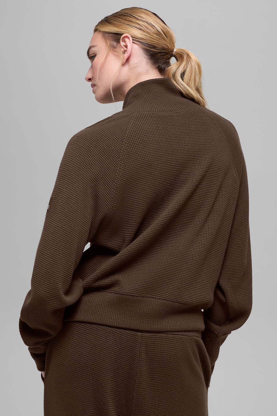 Waffle Weekend Escape Mock Neck Long Sleeve Espresso - Image 3