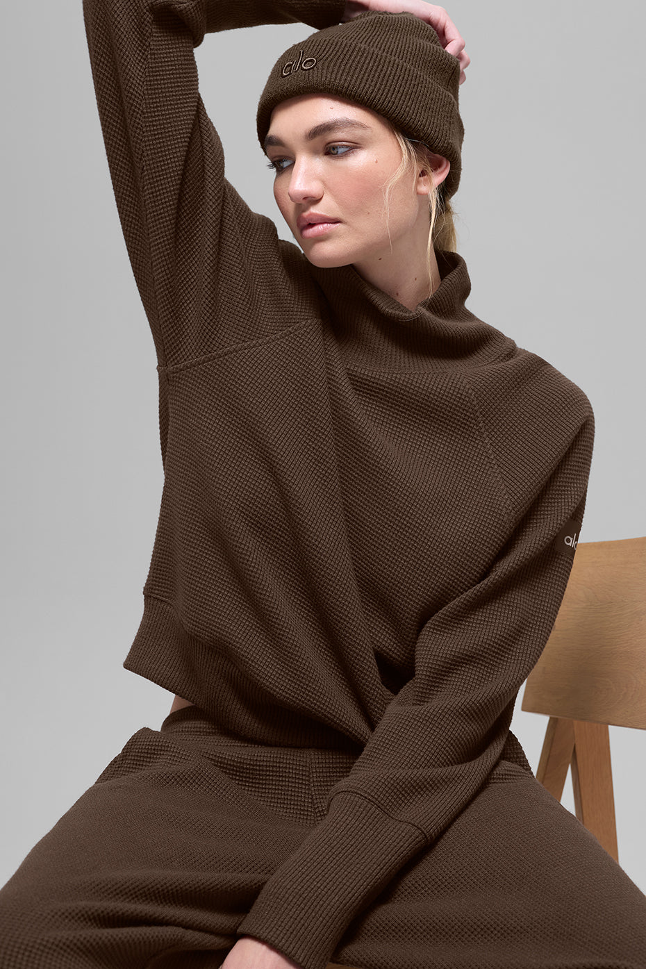 Waffle Weekend Escape Mock Neck Long Sleeve Espresso - Image 5
