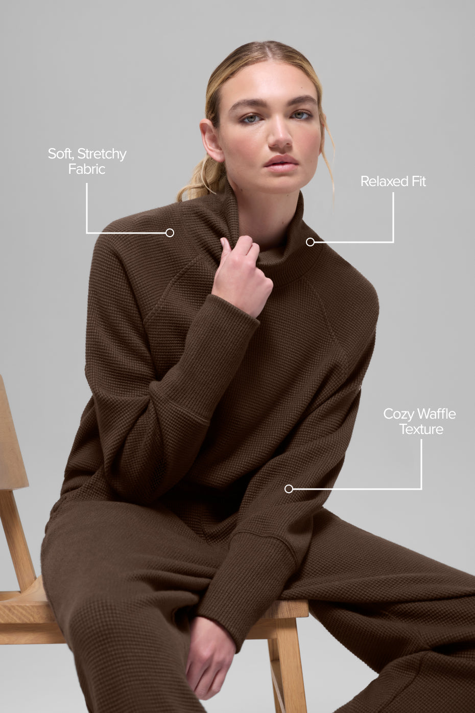 Waffle Weekend Escape Mock Neck Long Sleeve Espresso - Image 2