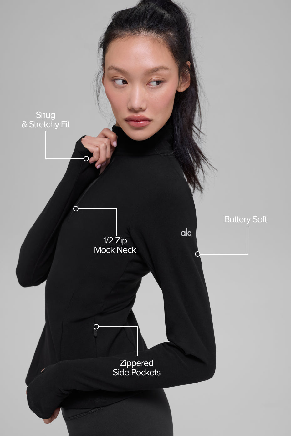 Alternative view of Alosoft 1/2 Zip Rapid Pullover   Black