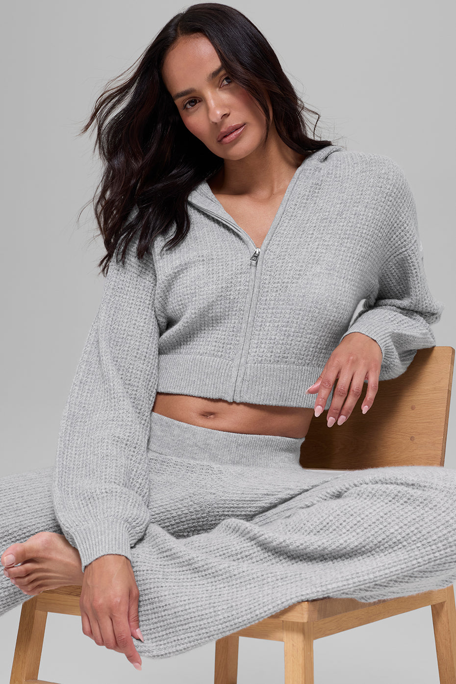 Cashmere Plush Waffle Full Zip Hoodie Athletic Heather Grey - Image 3