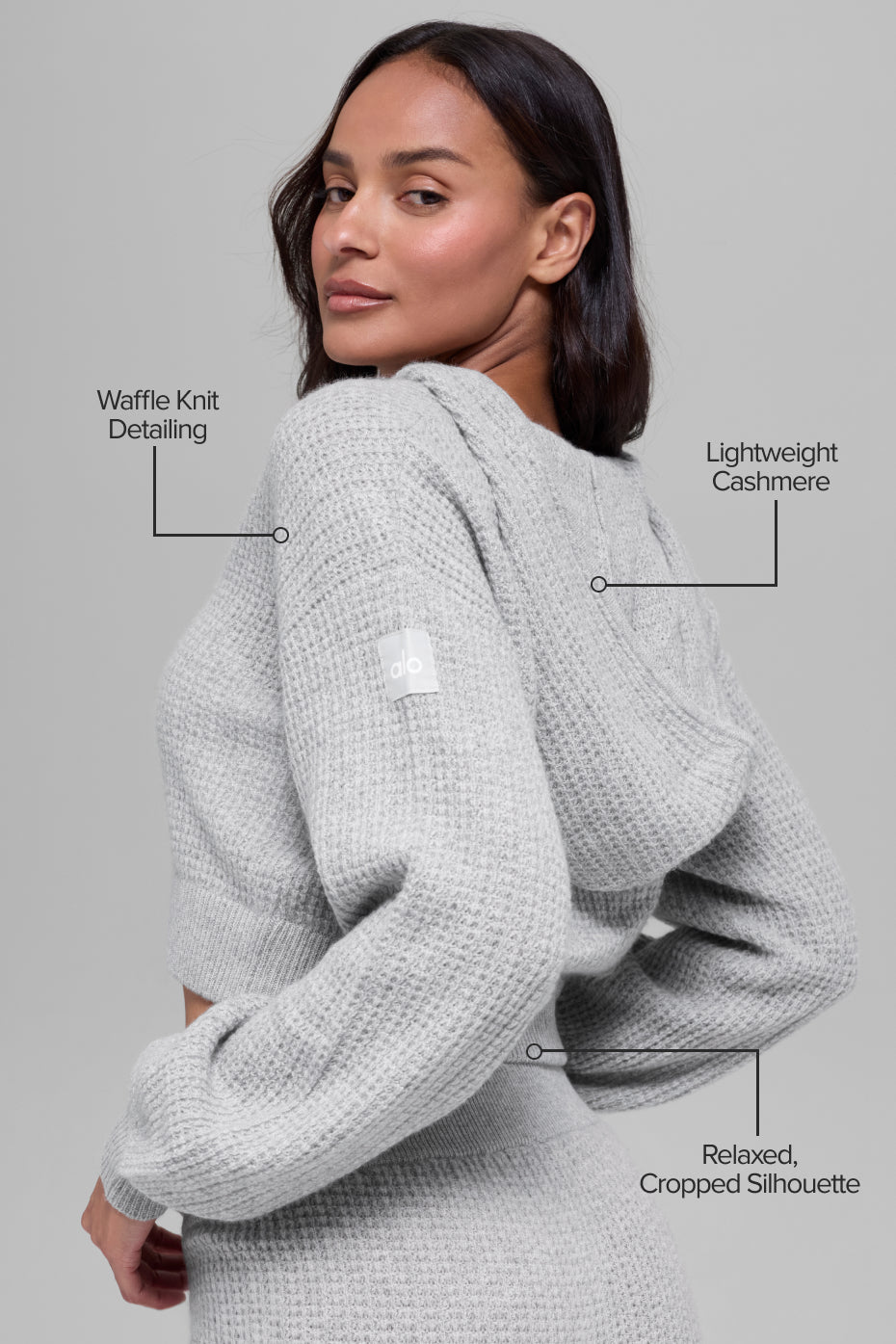Cashmere Plush Waffle Full Zip Hoodie Athletic Heather Grey - Image 2